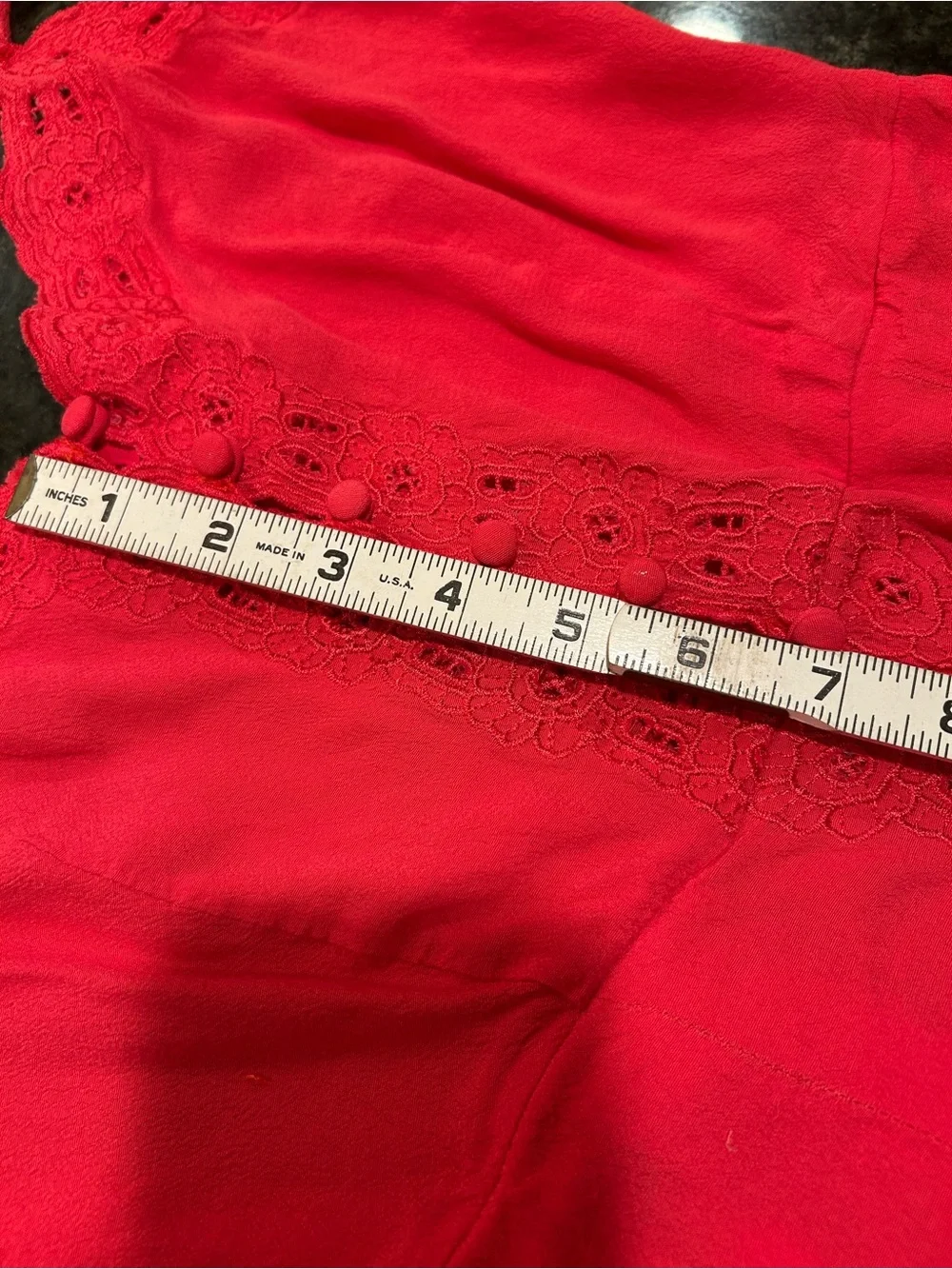 Free People Red Satin Button-Front Lace-Trim Jumpsuit